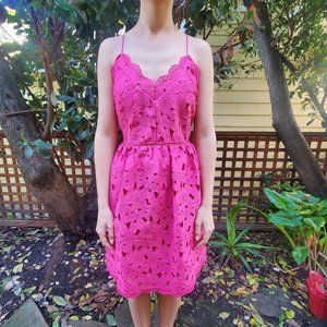 H&M Bright Pink Dress with Floral Eyelet Overlay, NWT